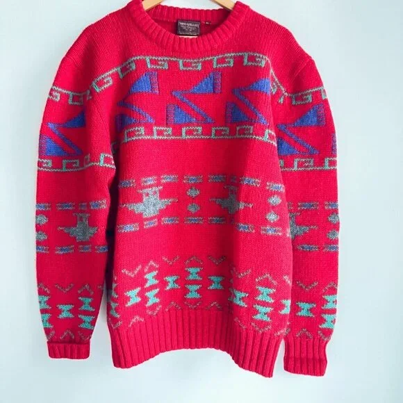 Vintage Chaps Ralph Lauren Shetland Wool Southwestern Print Sweater XL - Picture 5 of 6